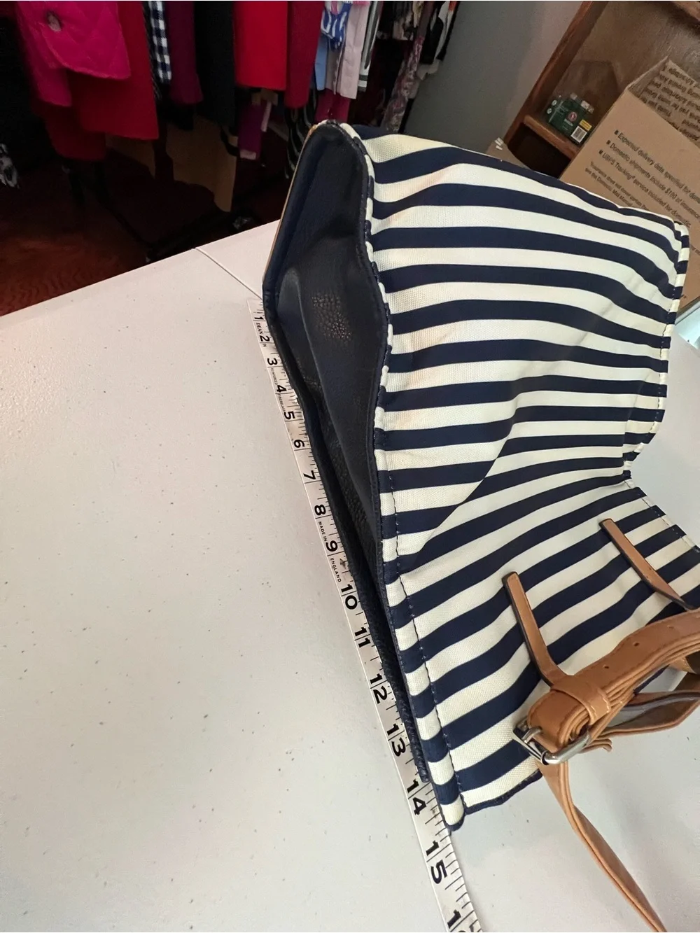 Striped Navy and Tan Convertible Tote Bag by Nautica